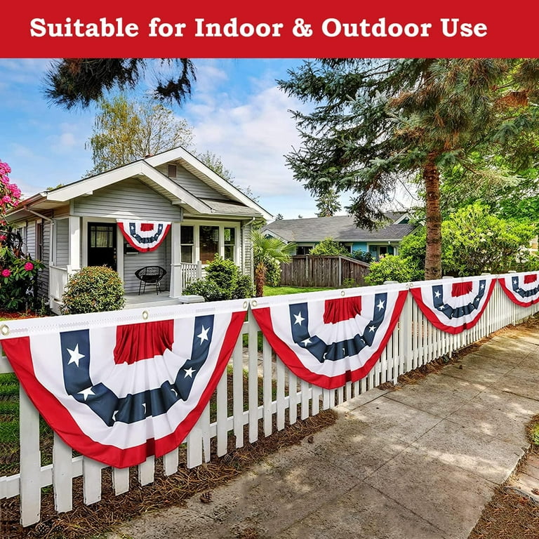 American Fan Bunting 2-Pack - 1.5x3 FT Outdoor US Flag Decor For Porch, Deck & Patriotic Holidays