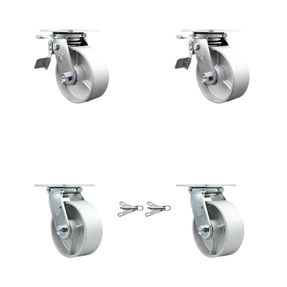 5 Inch Semi Steel Caster Set with Ball Bearings 2 Brakes 2 Swivel Locks SCC