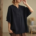 thumbnail image 5 of MIXUE Boho Tops For Women Summer Solid Color V Neck Short Sleeve Loose Fit Casual Tee Shirts Holiday Wear,Black,XXXL, 5 of 6