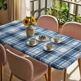thumbnail image 3 of Blue Plaid Table Cloths for 3 Foot Rectangle Tables, Modern Simple Watercolor Buffalo Lattice Patio Waterproof Elastic Fitted Tablecloths, Washable Rectangular Table Cover for Camping, 3 of 8