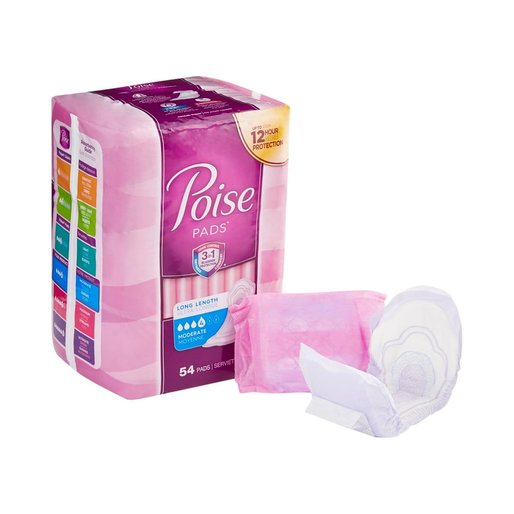 Poise Female Incontinent Pad Long Length 12.2" L 39299, Moderate, 108 Ct