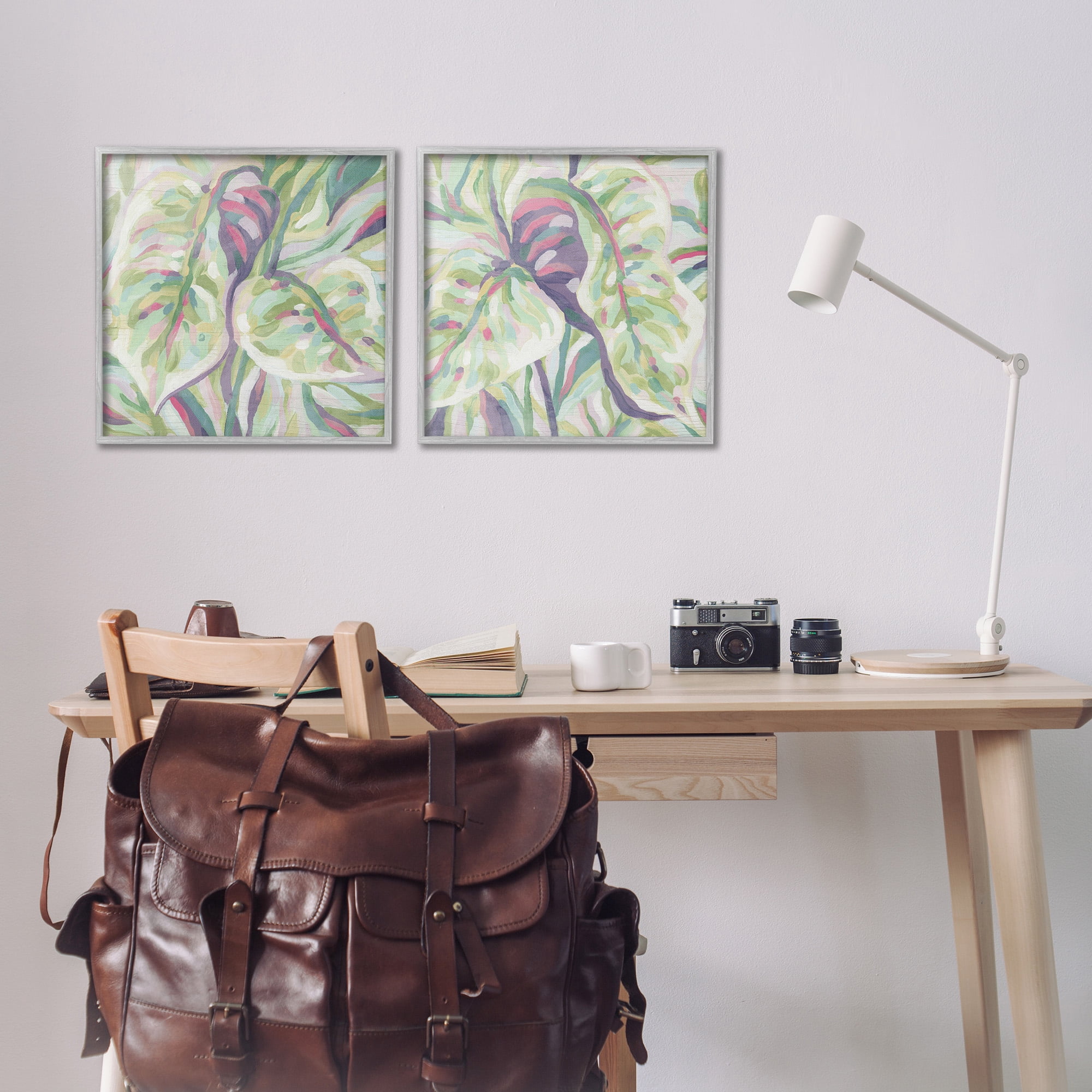 Stupell Industries Tropical Fronds Pattern Botanical & Floral Painting Gray Framed Art Print Wall Art, 17 x 17, Set of 2
