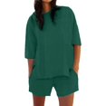 thumbnail image 2 of Women's Shorts Suit Women'S 2 Piece Short Sleeved Top And Elastic Waist Shorts Casual Set,Green Women's Shorts Suit L, 2 of 8