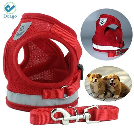 Deago No Pull Dog Pet Harness Reflective Adjustable No Choke Easy Control With Leash for Small Dog Cat Pet Outdoor Walking Travel (Red,