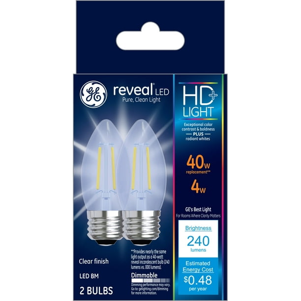 GE LED 4W (40W Equivalent) HD Reveal Color, Decorative Clear Light ...