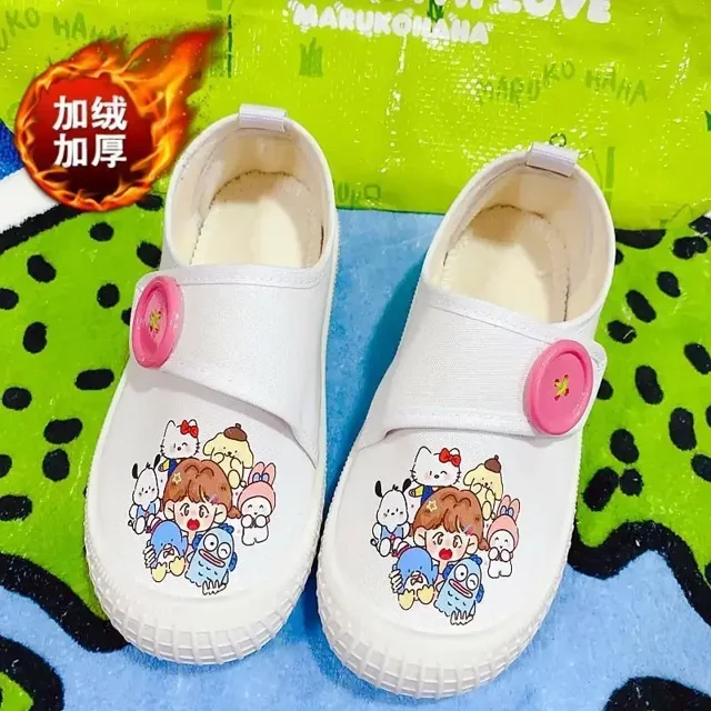 Sanrioed-zapatos de lona gruesa My Melody Cinnamoroll Kuromi para niños, calzado informal de suela suave Kawaii, cómodos, color blanco, regalo para niños