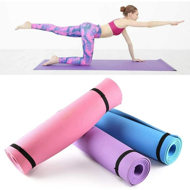 6mm Eco Friendly Anti-Slip Exercise Yoga Mat with Carrying Strap Blue Green  Purple Pink