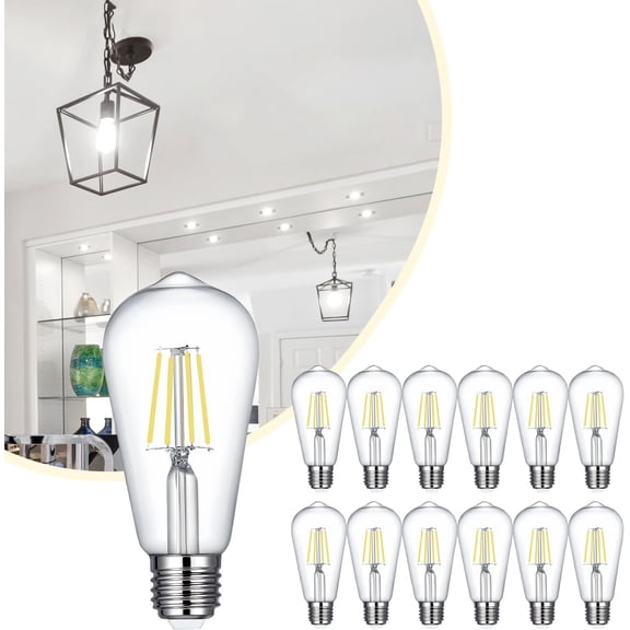 Sinvic 12Pcs ST19 LED Vintage Edison Bulb, Dimmable, 6w(60w equivalent),E26 Base, 2700K Warm White, Antique Filament Bulb for Pendant, Chandelier, Decorative Light