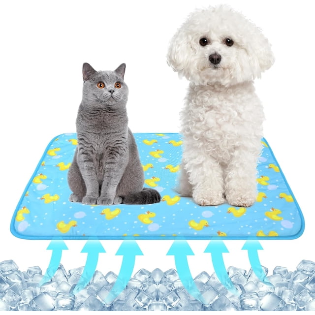 Pet Cooling Mat Cat Dog Cushion Pad Summer Cool Down Comfortable Soft for Pets and Adults (M, Blue)