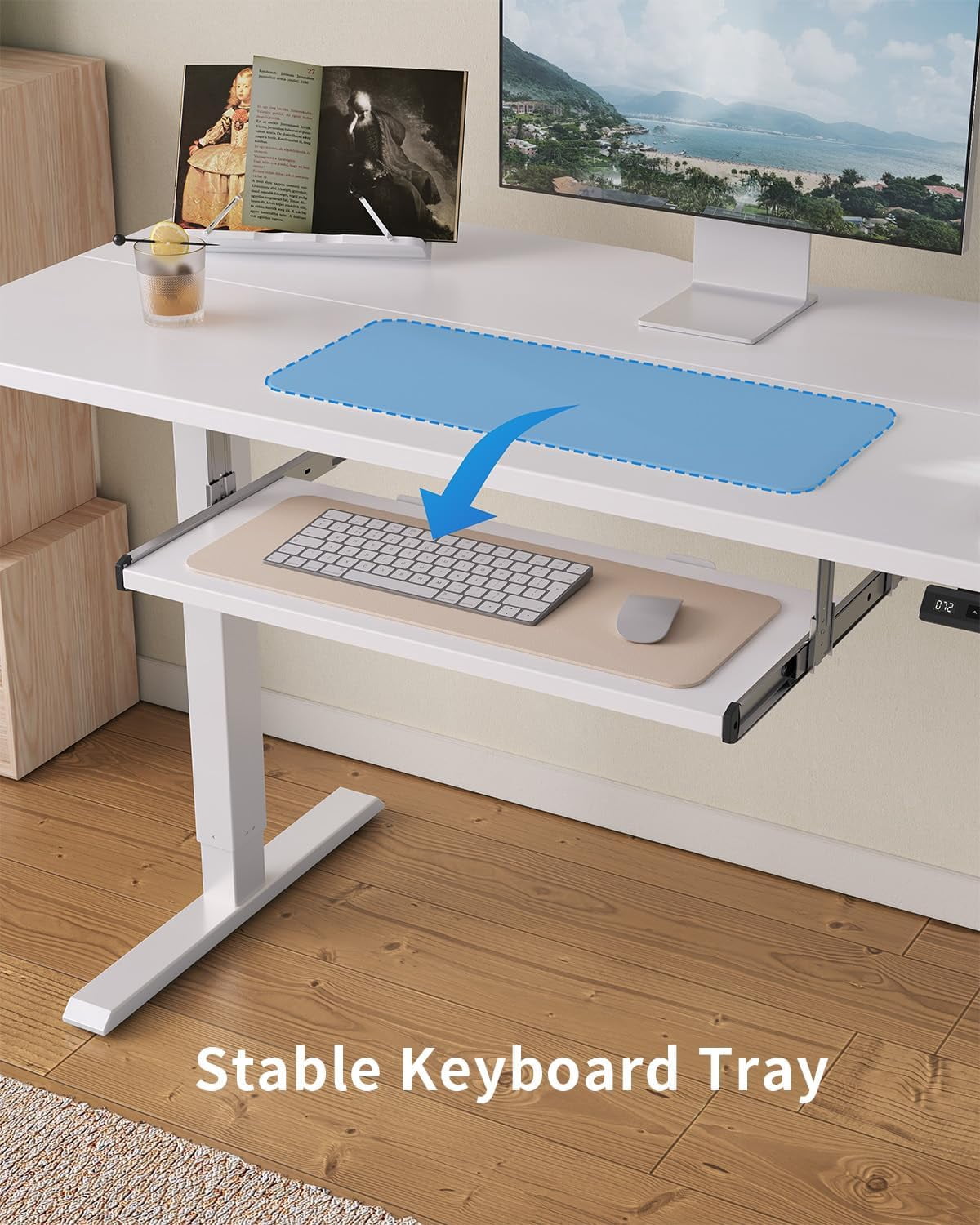 DESINO Standing Desk with Keyboard Tray, 48 x 24 inch Height Adjustable Electric Standing Desk, Sit Stand Up Desk, Computer Office Desk, White