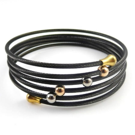 Black Hills Gold Black Bracelet - DIANE LO'REN 18kt Gold Plated Stainless Steel Wire Wrap Bracelet (Black)