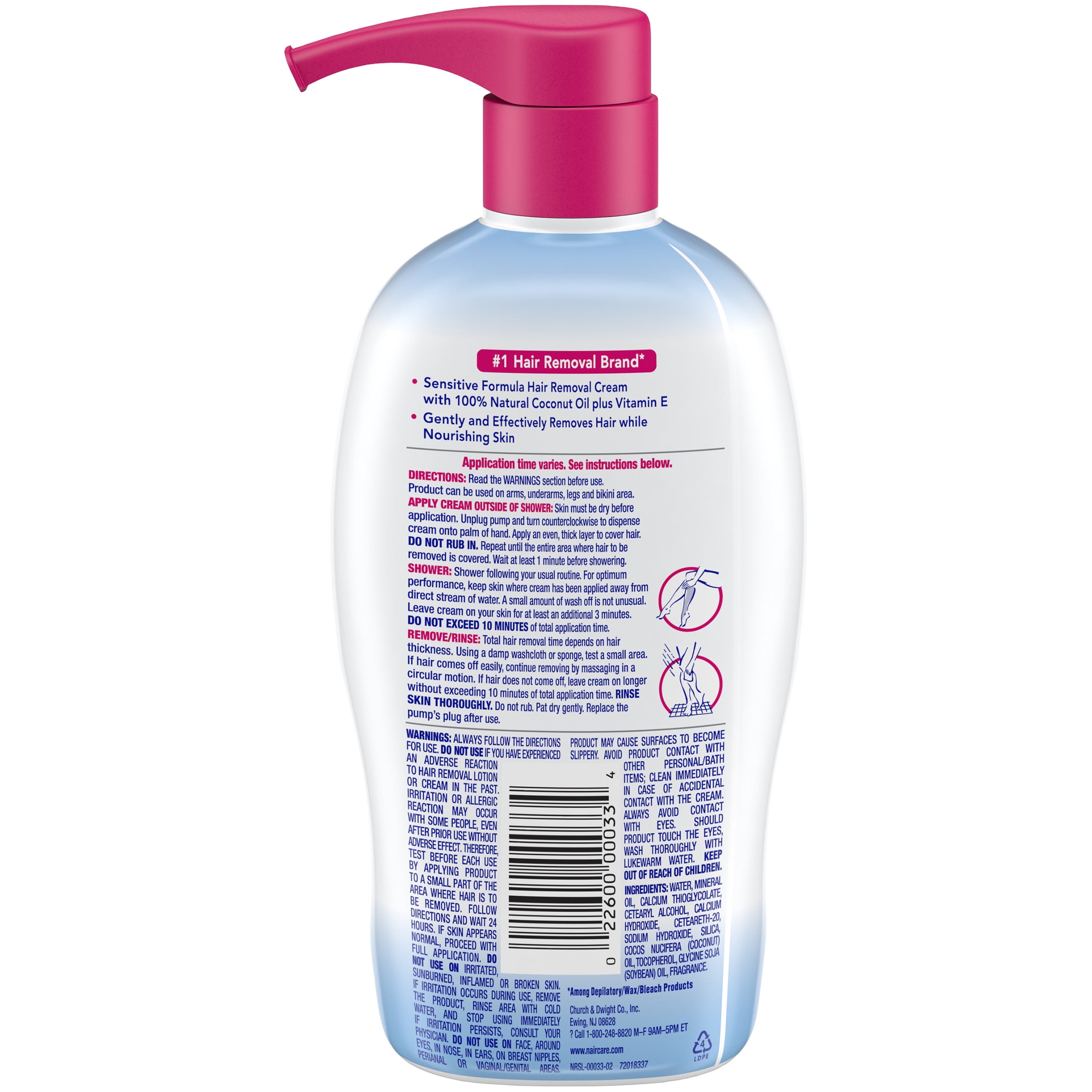 Nair Hair Remover Sensitive Formula Shower Power with Coconut Oil and  Vitamin E,  