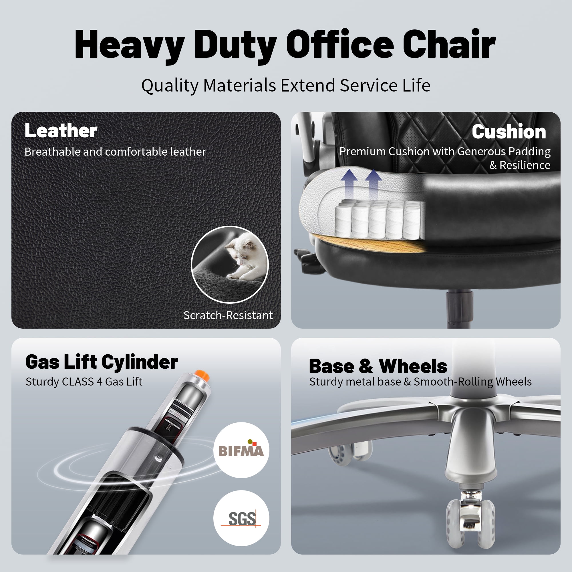 Qusaphy Big & Tall Office Chair 800LBS Heavy Duty - Ergonomic PU Leather Chair with 5D Armrests, 90°-120° Recline, Silent Wheels