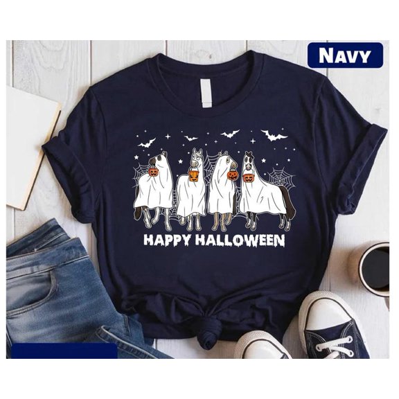 Halloween Spooky Ghost Horse Shirt, Funny Retro Halloween Shirt, Spooky Nightmares Horse Shirt, Horror Pumpkin Shirt, Haunted Western Sublimation