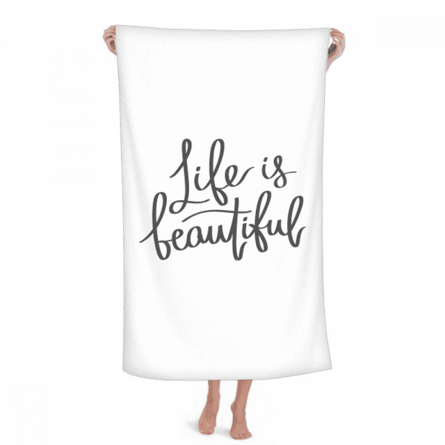 Life Is Beautiful Quote Art Deco Fashion Hand Towel Bath Facecloth Soft Cotton Washcloth