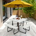 thumbnail image 2 of Costway Outdoor 8-person Square Picnic Table Bench Set with 4 Benches & Umbrella Hole White, 2 of 10