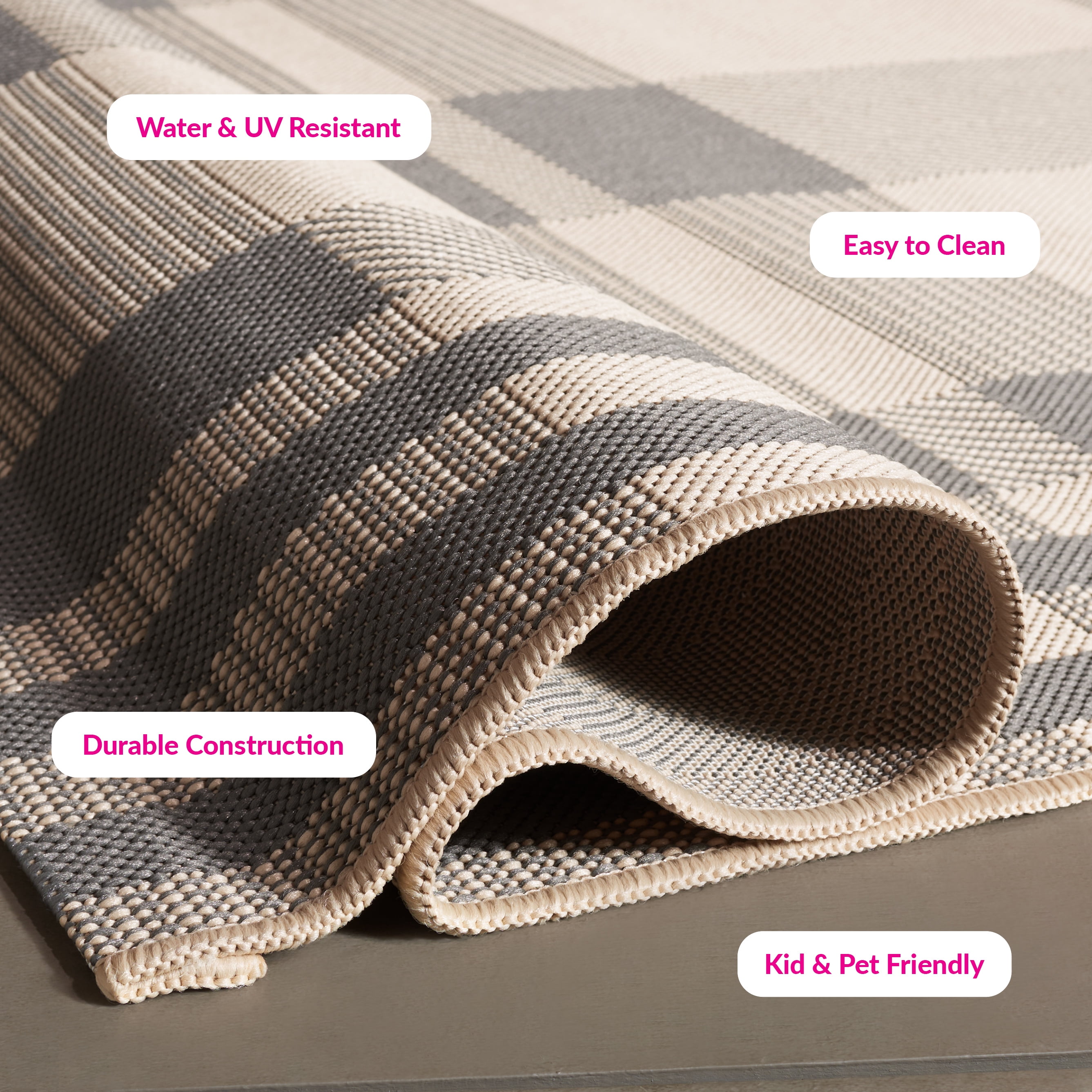 Safavieh Courtyard Benjamin Plaid Indoor/Outdoor Area Rug, Gray/Bone, 6'7" x 9'6"