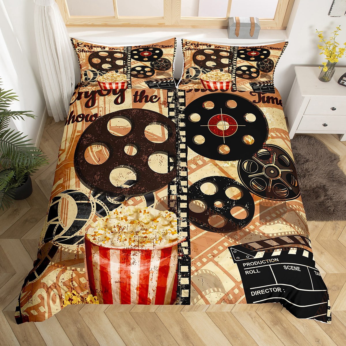 Vintage Cinema Style Bedding Set Queen Size Movie Themed Duvet