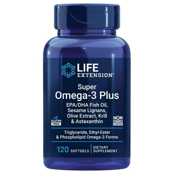 Life Extension Super Omega-3 Plus EPA/DHA Fish Oil, Sesame Lignans, Olive Extract, Krill & Astaxanthin - Heart, Brain & Joint Health Support - Gluten-Free, Non-GMO - 120 Softgels