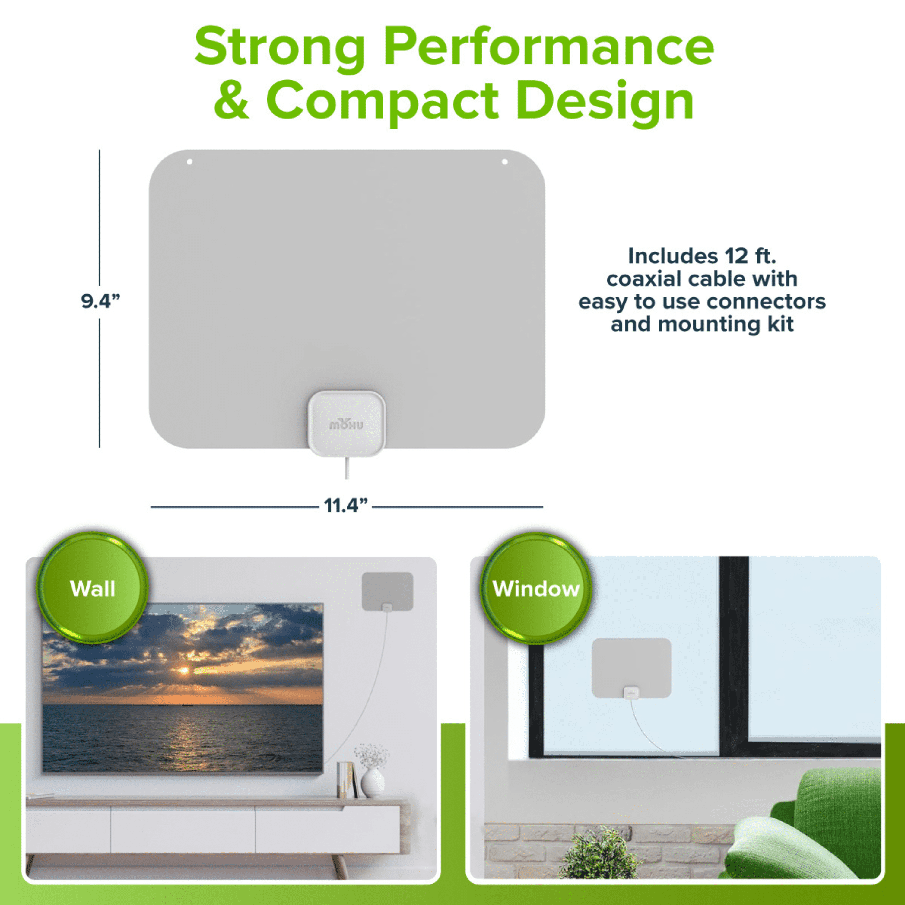 Mohu Leaf Amplified Indoor HDTV Antenna (Grey) with 12ft. Coaxial Cable