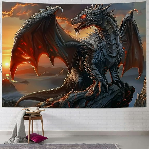 BCIIG Fantasy World Dragon Tapestry, Men Cool Retro Western Dragon Decorative Tapestry, Medieval Dragon Bedroom Tapestry, Tapestry For Bedroom Living Room Dorm,