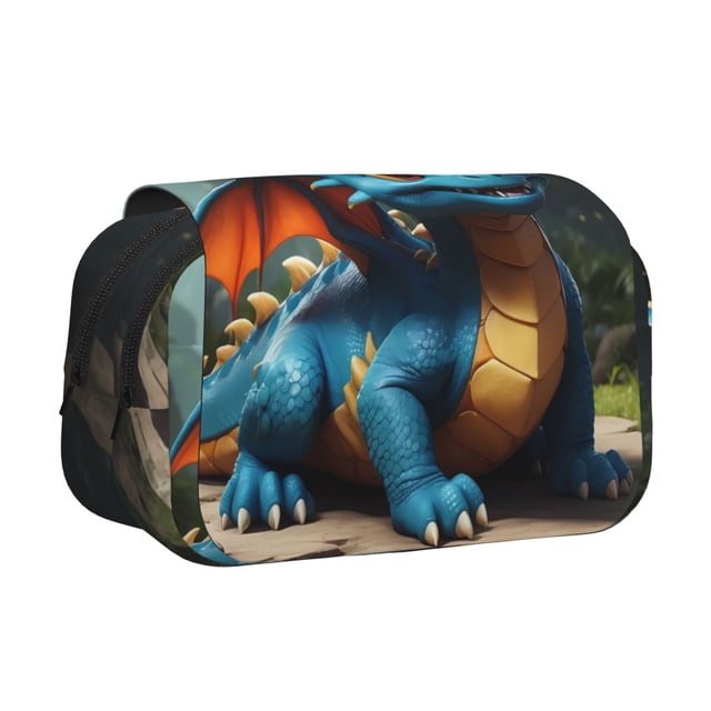 Disketp Adorable Blue Baby Dragon Estuche de Lápices de Doble Capa con Tapa Abatible y Cremallera, Organizador Escolar para Adolescentes y Adultos