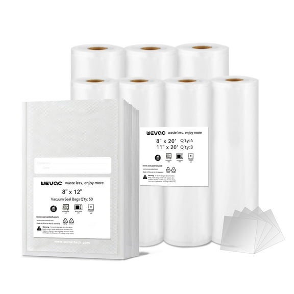 Wevac Lite Vacuum Seal Bags Combo 8"x12"(50count), 8"x20'(4rolls),11"x20'(3rolls) for Sous Vide Cooking
