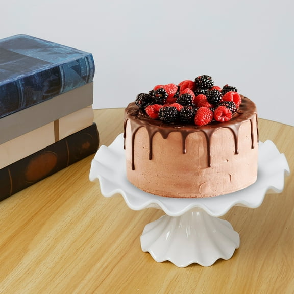 Reusable Round Ceramic Cake Stand Ruffle Trim Design Cake Plate Stand With Wide Base for Wedding Baby Shower Birthday Party