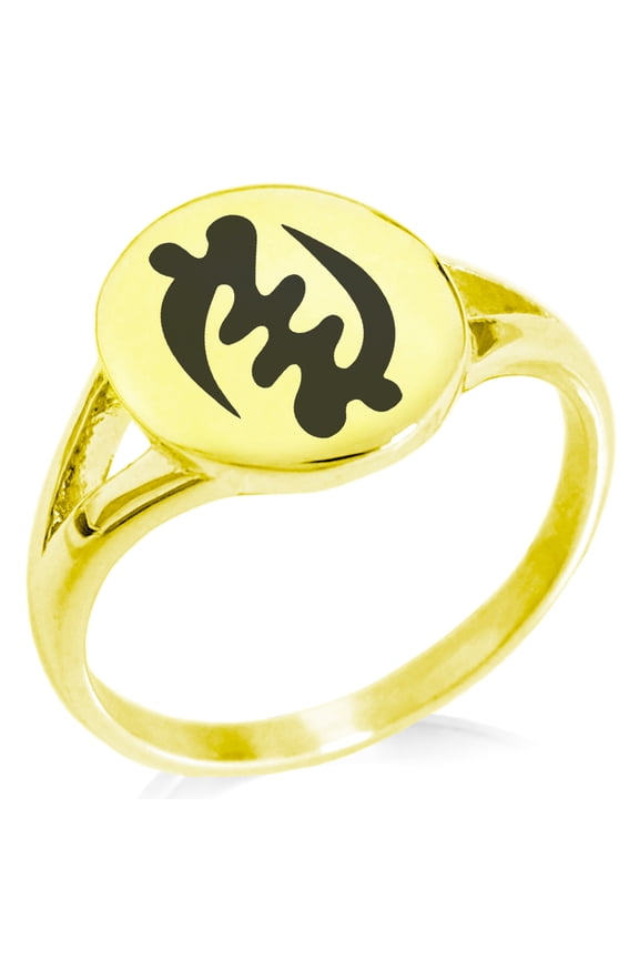 Stainless Steel Aztec Supremacy Rune Minimalist Oval Top Polished Statement Signet Ring