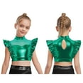 thumbnail image 6 of Nyeemya Kids Girls Metallic Jazz Hip-Hop Dance Shirt Rhinestone Adorned Ruffle Sleeveless Crop Top Green 16, 6 of 6