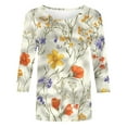 thumbnail image 5 of Women's Graphic Shirts Flower Pattern Print Tops Casual 3/4 Sleeve Summer Tops Holiday Tee Shirt White L, 5 of 5
