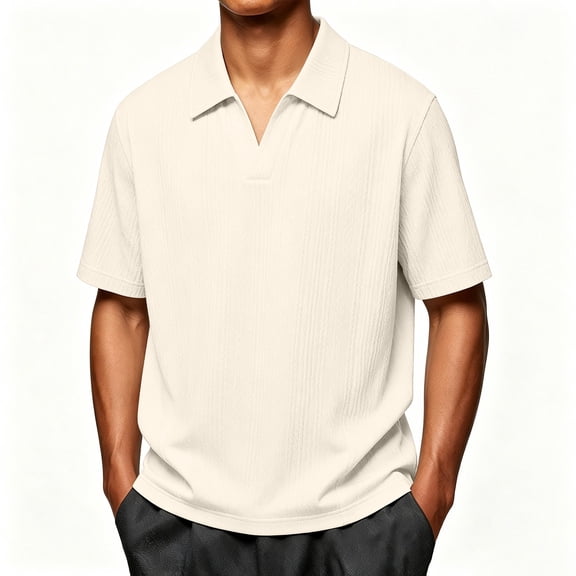 VgaVtl Polo Style Shirts for Men Summer Short Sleeve Knit Relaxed Fit Soft Casual Shirts for Men Business Collared Plain
