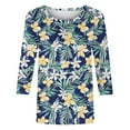 thumbnail image 6 of Qulqfy 3/4 Length Sleeve Womens Shirts Casual Hawaiian Floral Tropical Boho Crew Neck Green Loose Comfy Vacation Beach Women Summer Tops XL, 6 of 6