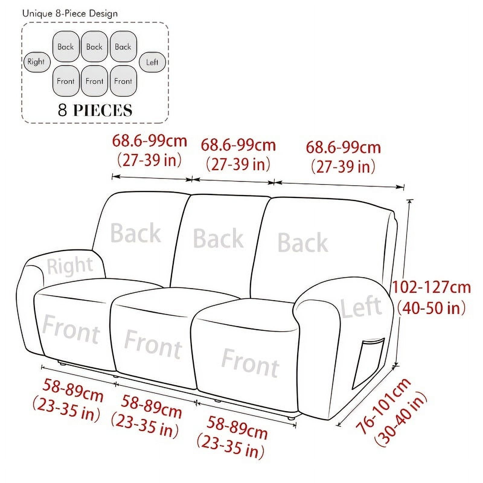 ENIYUU 8-Piece Velvet Sofa Slipcover Set - Luxurious Machine Washable Stretchy Recliner Chair Covers with Side Pocket for 3-Cushion Reclining Couch - Ultimate Furniture Protection and C