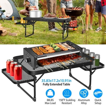 Moclever Folding Camping Table with Trays, Aluminum Alloy Portable BBQ Table 88lbs Load, 36x17x11in