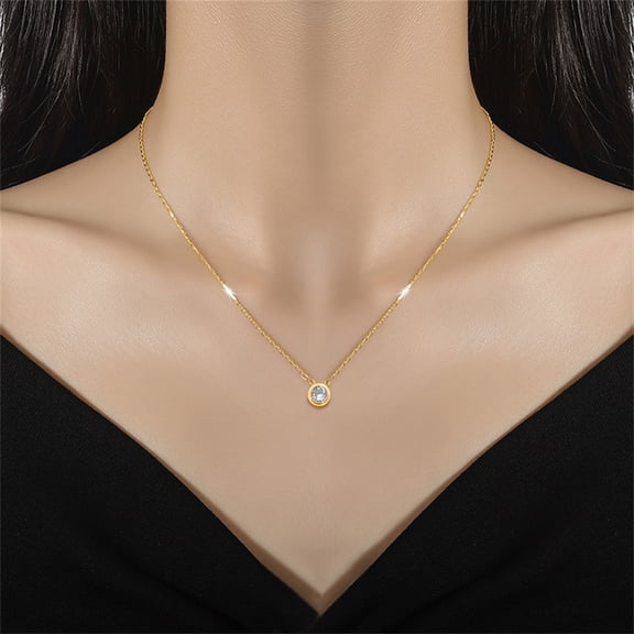14K Gold Filled Round Cubic Zirconia Pendant Necklace, Fashion Jewelry for Women
