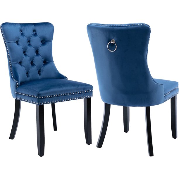 Blue Velvet Dining Chairs Set of 2, Kitchen & Dining Room Chairs Set of