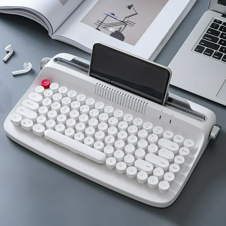Shining ACTTO B303 White Typewriter Retro Wireless BT Aesthetic Keyboard with Integrated Stand for Multi-Device