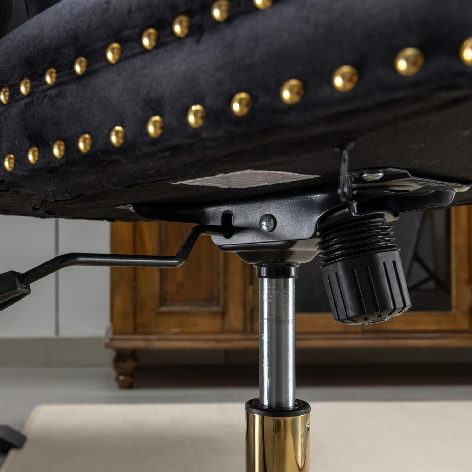 Demi Bonn 38" Tufted Button Velvet Upholstered Desk Chair with Adjustable Swivel, Metal Base for Home Office, Study, Black