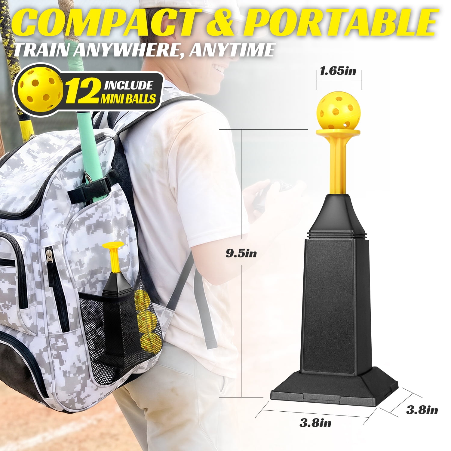 FITPLAY Baseball Trainer Tee Popper, Pop Up Baseball Training,  Baseball Pitching Machine with 12 Balls