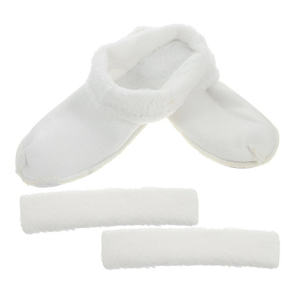 1 Set Winter Removable Plush Shoe Liners With Band Cover Thick Lined Cotton Slippers Warm And Cozy Inner Soles For Shoes And Boots White Size 36-37