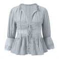 thumbnail image 5 of Elegant Lace Shirt Collar Blouse With Smocked Waist and Chiffon Sleeves Sun Loose Fit Casual Top for Women Oversized T-shirts Short Sleeve Crewneck Casual Tops, 5 of 6