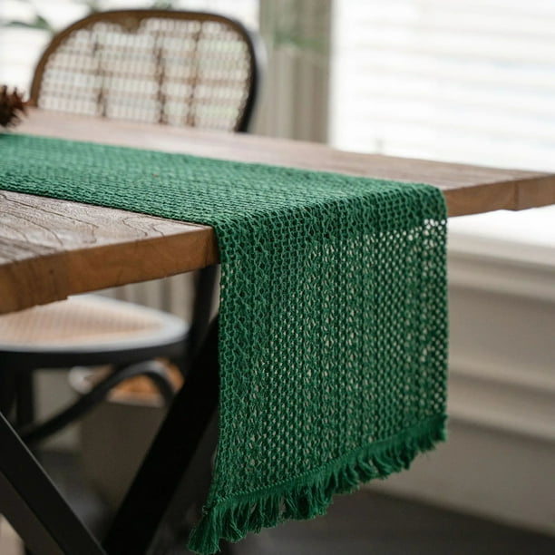 Nvzi table flag cotton linen splicing solid color woven tassel natural material table flag desktop decoration (green, 200 * 30cm)