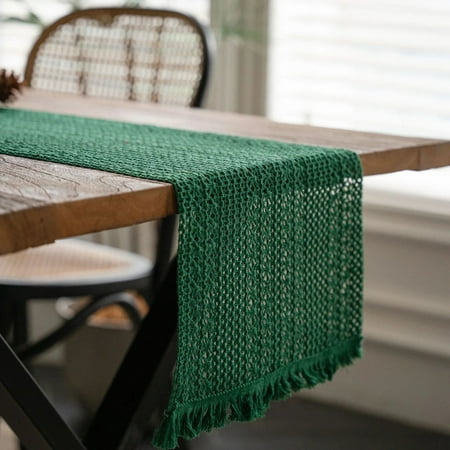 

XmhyTop table flag cotton linen splicing solid color woven tassel natural material table flag desktop decoration (green 180 * 30cm)