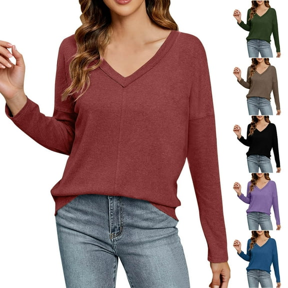 Olyvenn Stylish Plus Size Sweatshirts for Women Waffle Lightweight Knit Tops Casual V Neck Long Sleeve Loose Tunic Sweaters Fashion Clothes Black 8