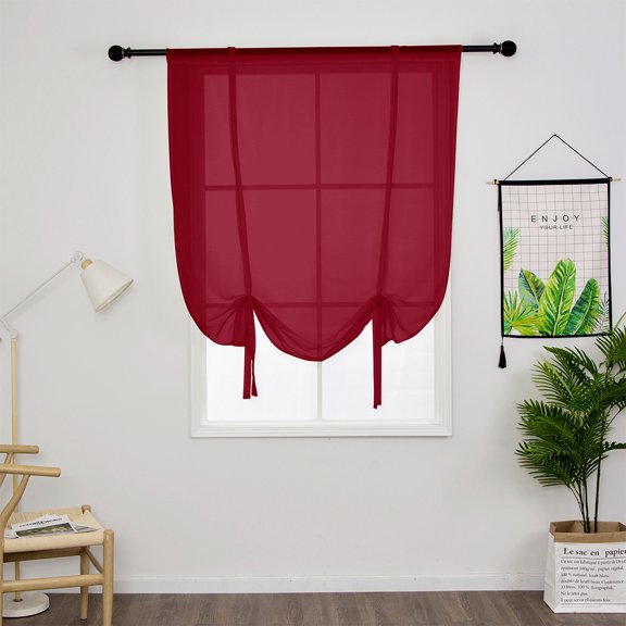 Yipa Tie Up Window Curtains, Sheer Window Drapes,Short Curtain Scarf,Cafe Kitchen Curtain Valance,Rod Pocket Curtain Panel