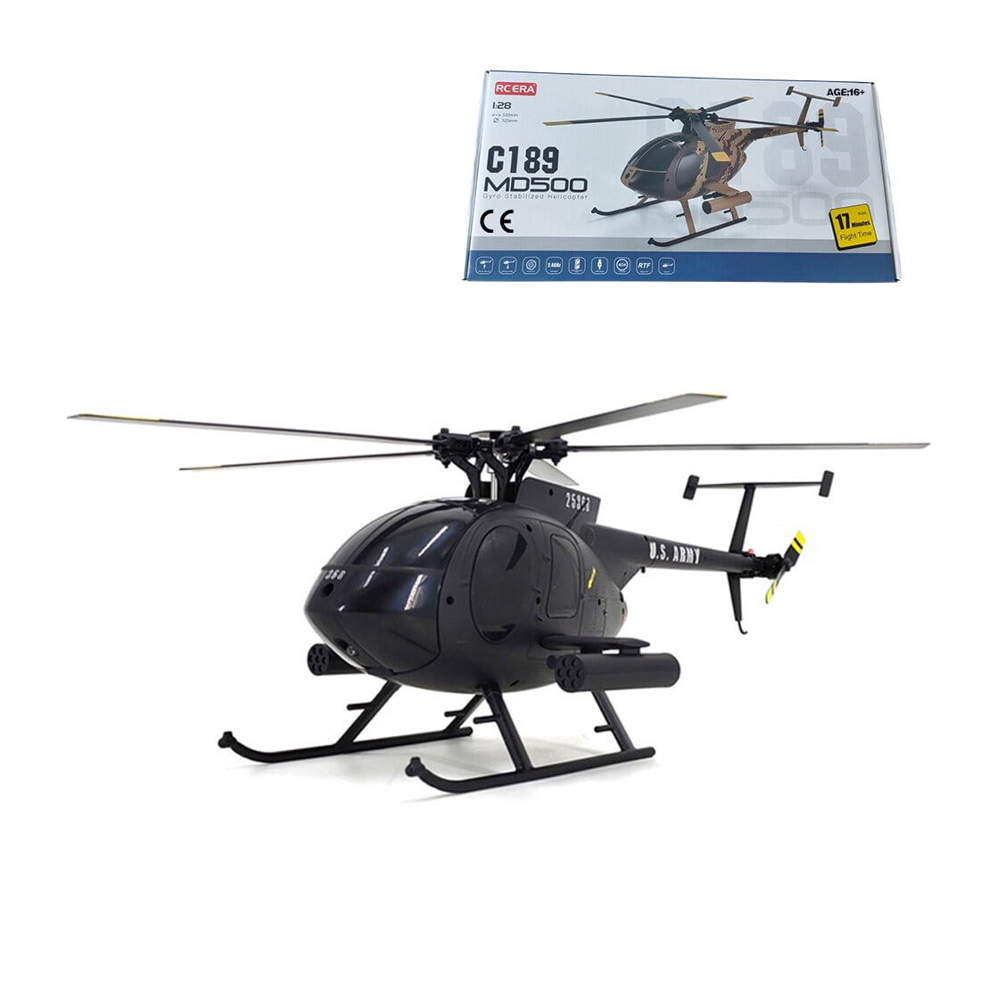 RC-ERA C189 MD500 Little Bird RC Helicopter 4CH 2.4G Brushless Aircraft with Altitude Hold, Optical Flow Option, 6 Axis Gyro, One Key Takeoff Landing, RTF for Adult Beginners - 1 Battery