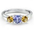 thumbnail image 3 of Gem Stone King 14K White Gold Blue Tanzanite & Yellow Citrine 3-Stone Engagement Ring | 0.97 Cttw | Round 5MM and 4MM | Three Stone Wedding Anniversary Promise Ring for Women (Size 7), 3 of 6