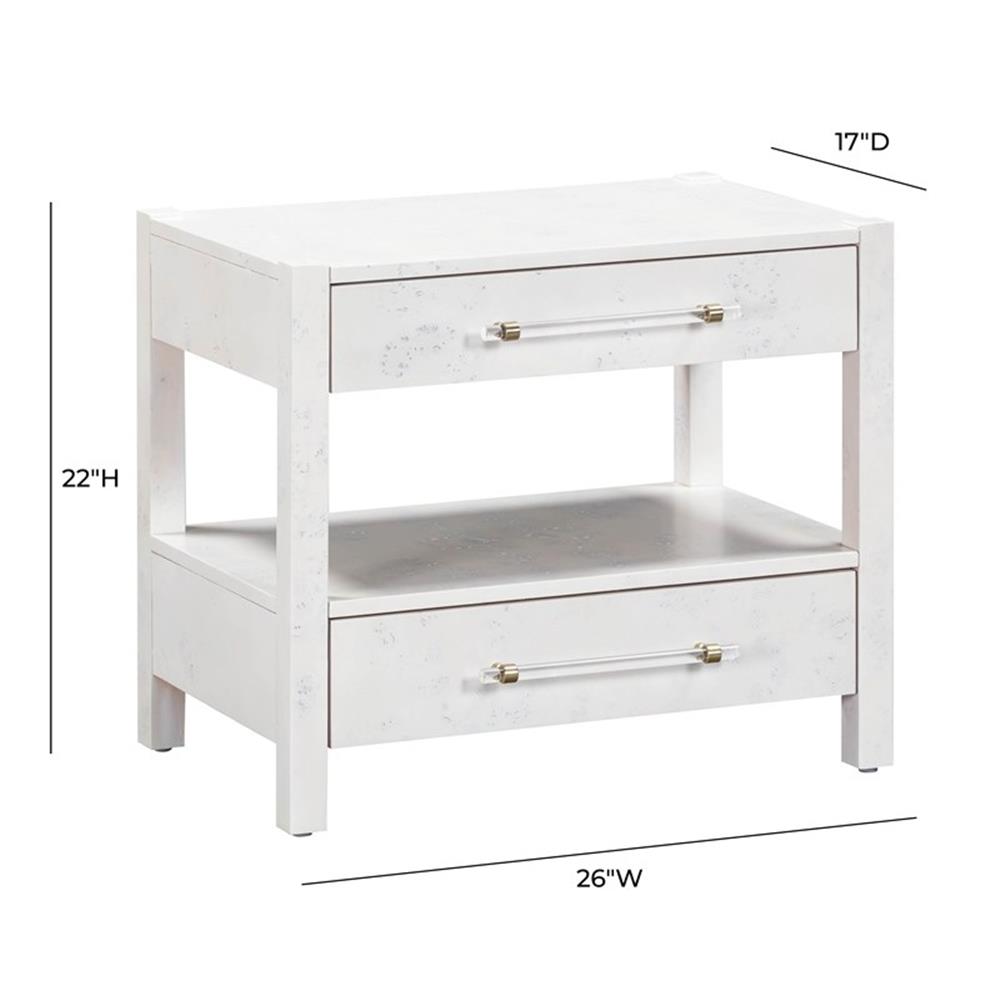 Maklaine Engineered Wood White Nightstand Rectangular 26"W Assembled