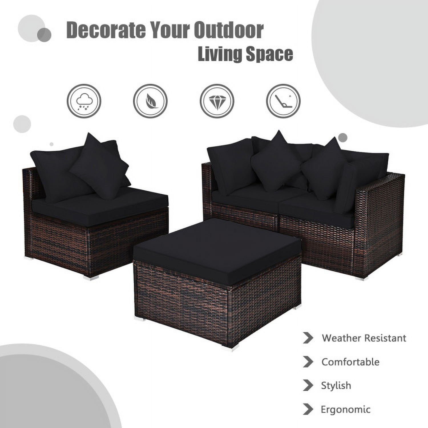 Aimee Lii 4 Pcs Ottoman Garden Deck Patio Rattan Wicker Furniture Set Cushioned Sofa, Outdoor Deck Furniture, Black Aimee Lii 4 Pcs Ottoman Garden Deck Patio Rattan Wicker Furniture Set Cushioned Sofa, Outdoor Deck Furniture, Black